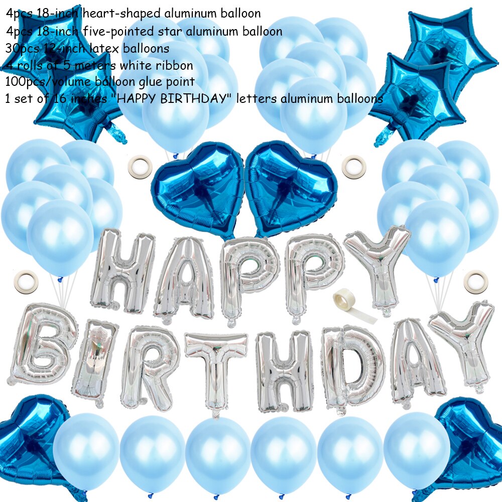 1Set lettre joyeux anniversaire ballon fête d'anniversaire décoration enfants événement fournitures ballons d'air bébé douche feuille Balon Alphabet: Blue combination-2