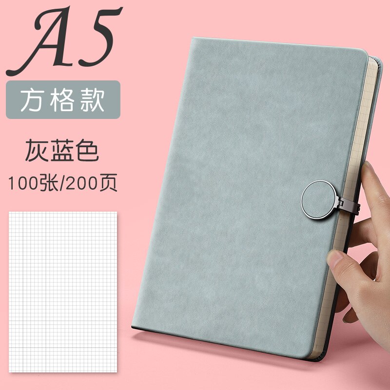 100 Sheets A5 A6 Notebook Diary Journal Planner PU Hard Cover Grid White Paper Month Planner Notepad School Study: A5 Gray