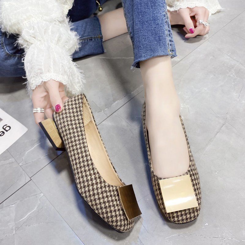 Cresfimix Women Classic Round Toe Office Square Heel Pumps Lady Casual Black Plaid Summer High Heel Shoes C6308: c / 6.5