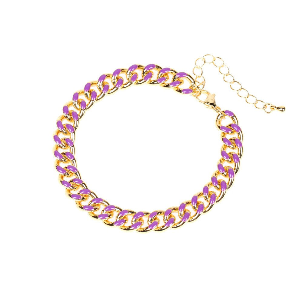 Hip hop Dripping oil vintage yellow bracelets Women men blue Punk Cuban Link Chain bracelets Jewelry Christmas: purple