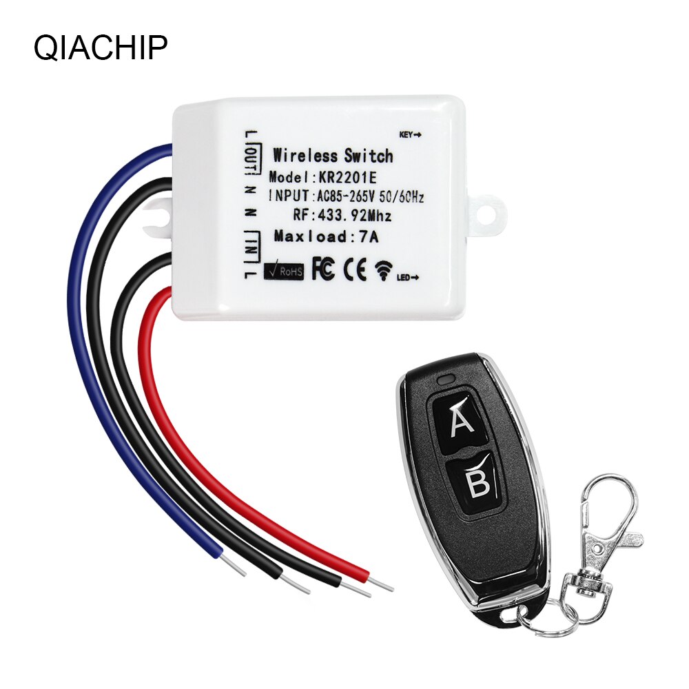 QIACHIP – commutateur de télécommande sans fil 433Mhz 110V 220V, Module de récepteur à distance universel, relais 1CH large AC 85-265V: 1 RC and 1 Receiver