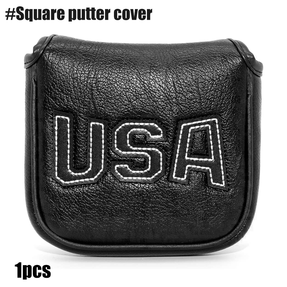 Golf Fahrer Kopf Abdeckungen, Golf Fairway Headcover Abdeckung, golf Holz Headcovers USA Rettungs Schwarz Kühl Dicke Leder Gut-Made: White line-Square