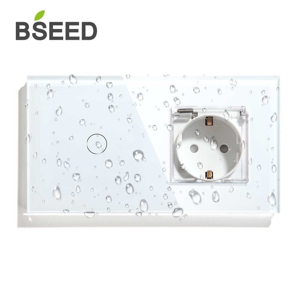 Bseed 1Gang 1Way Touch Light Switch Bathroon Muur Eu Cover Socket Sensor Muur Schalter Outdoor Stopcontacten: White