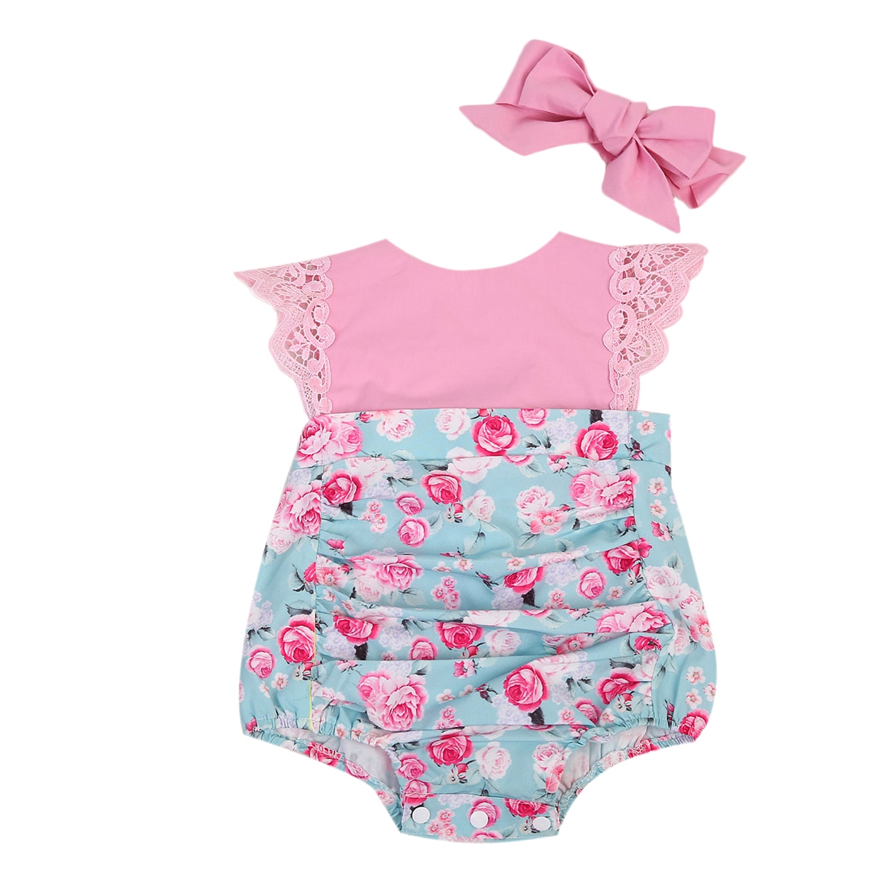 Babymeisjes kinderoutfits set bloemen rug kruis prinses romper kant vliegende mouwen jumpsuit feest zonnepak kleding