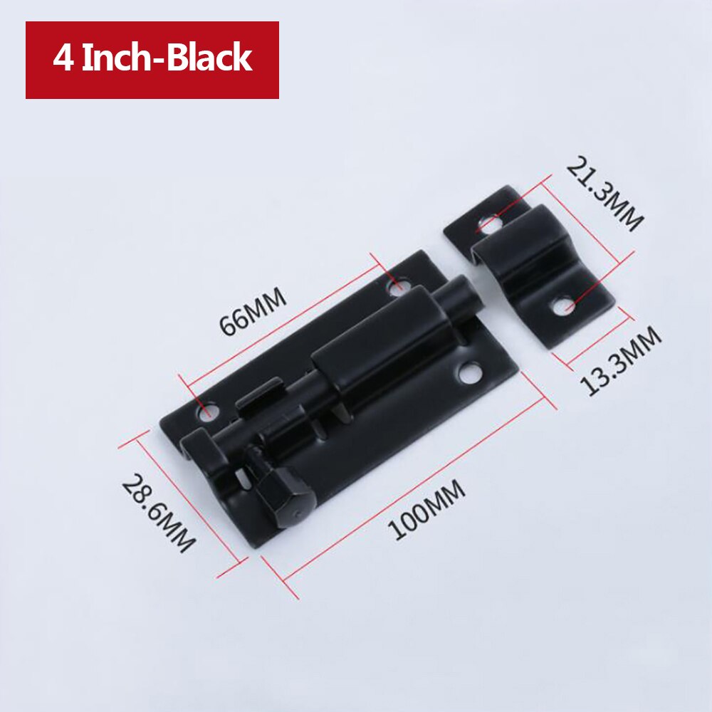 Verrou de porte en acier inoxydable de 1.5/2/3/4 pouces, solide, coulissant, loquet à loquet, agrafes, quincaillerie de porte de sécurité: Black-4 inch