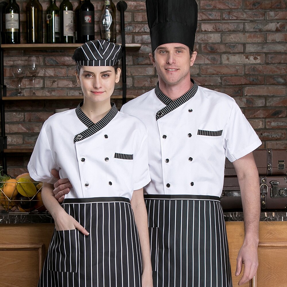 Madservice unisex restaurant uniform kortærmet hotel kokke uniform åndbar køkken kokkejakke catering kok arbejdstøj: Hvid / L