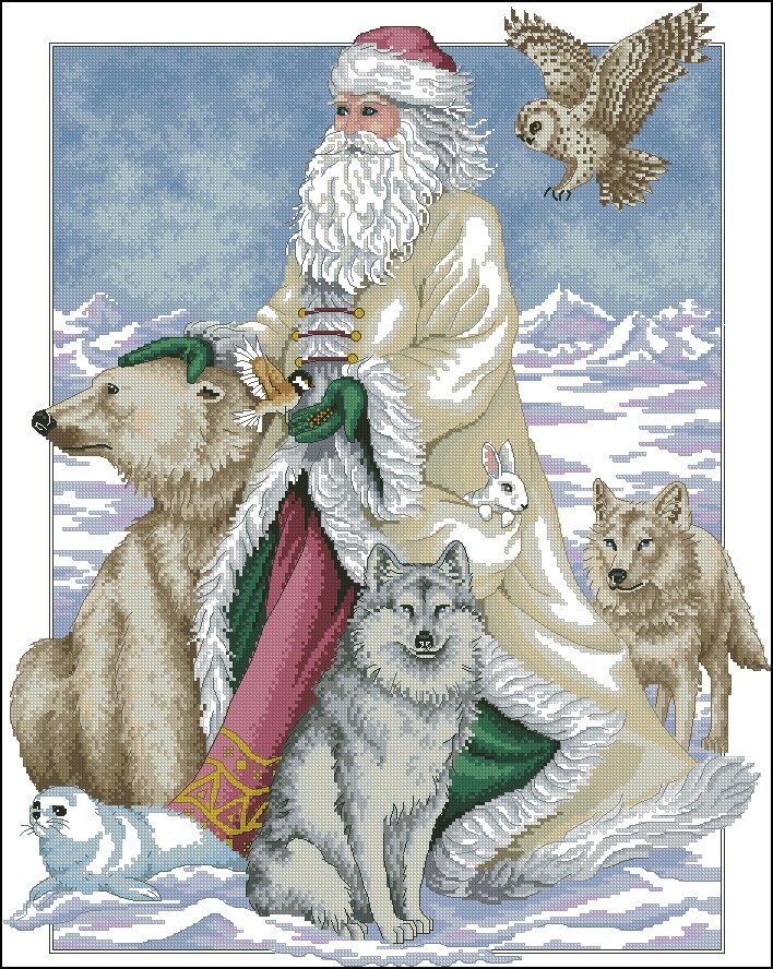 Gouden verzameling geteld kruissteek pool kerstman kerst vader en wolf beer uil vogel sneeuw winter dim 00299 08526