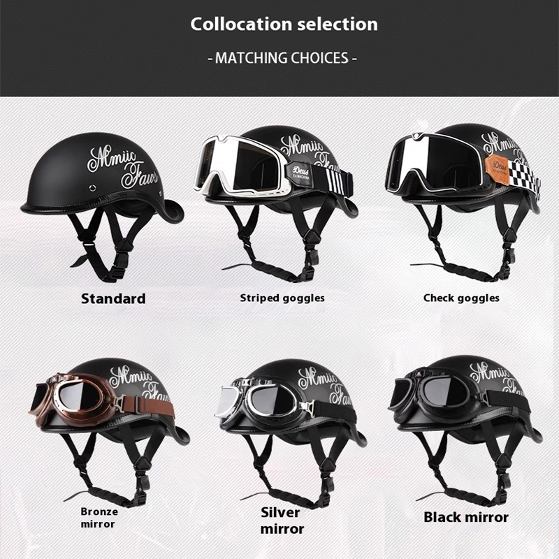 VGV moto demi-casque lunettes incluses véhicule électrique vélo Locomotive pour Cruiser rétro homme femmes scooter rue