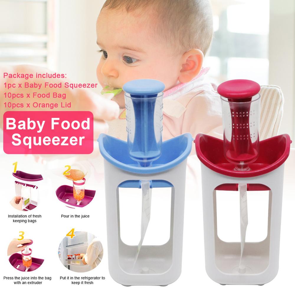 Voeden Gezonde Vriezer Opslag Handleiding Stamper Zelfgemaakte Squeeze Station Vruchtensap Met Herbruikbare Pouch Babyvoeding Maker Molen