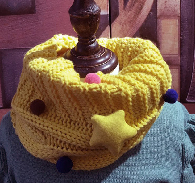 Sciarpa per bambina autunno inverno sciarpe fatte a mano a forma di stella con orso a forma di stella sciarpe per ragazzi e ragazze in lana lavorata a maglia: YELLOW with star
