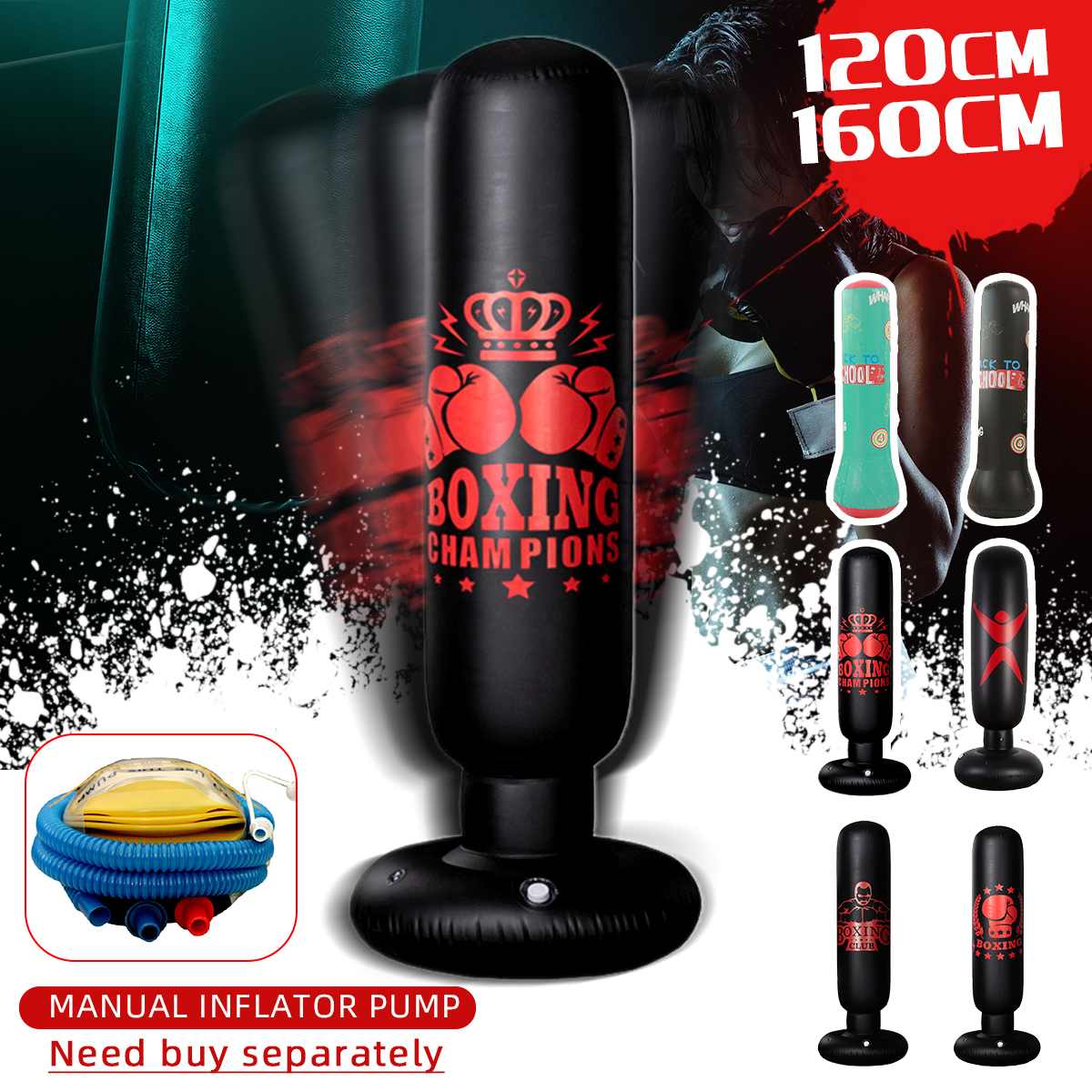 Boxing Punching Bag Boxing Muay Thai Inflatable Tumbler Decompression Punching Sandbag for Kid Adult Force Training 120/160cm