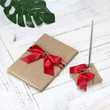 Wedding Guest Book and Pen Set Holder Burlap Decoration Rustic Wedding Ceremony