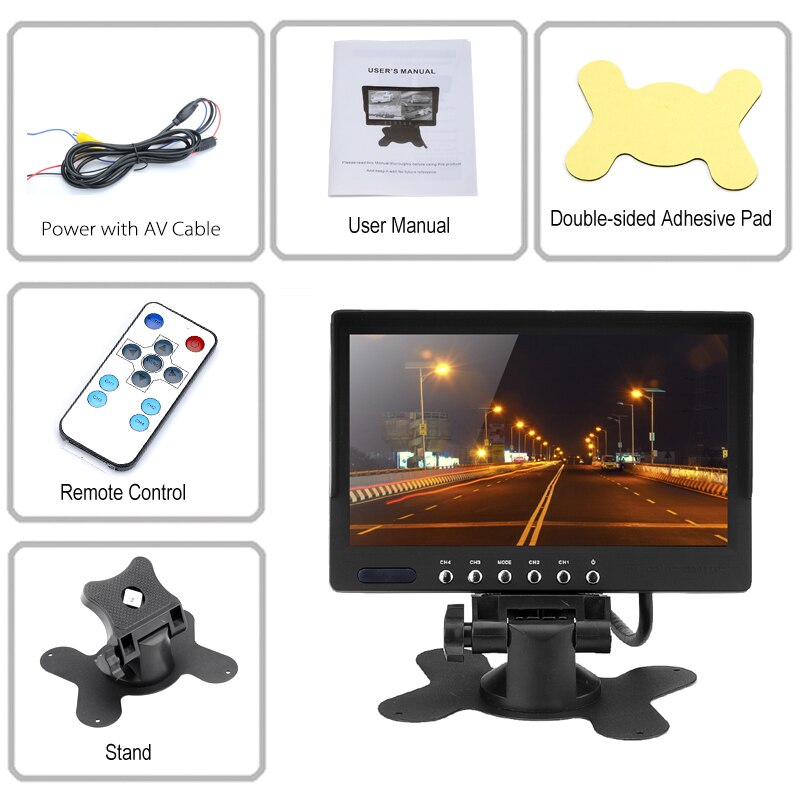 7 Inch Dual Input LCD Monitor - 2 AV input, 800x480 Resolution, PAL + NTSC Standards