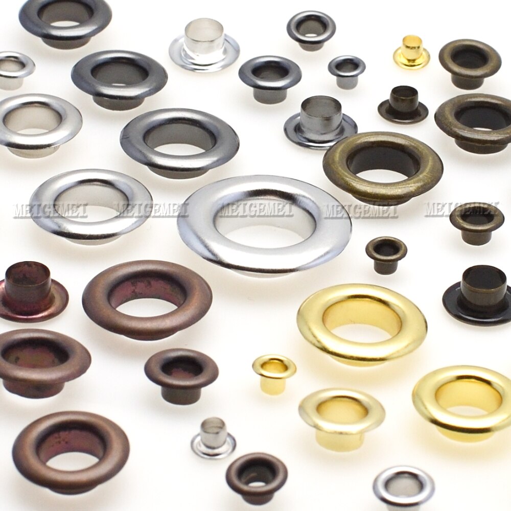 100sets Metal Eyelets with Grommet Dia.3mm~5mm for DIY Scrapbooking Cap Leathercraft Shoes Belt Bag Tag Clothes Accessories