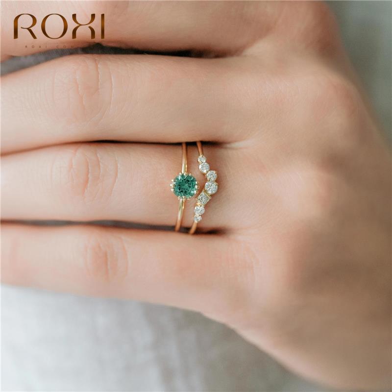 Roxi Elegante Geometrie Onregelmatige Kristal Gouden Ringen Voor Vrouwen Ringen Sieraden 925 Sterling Zilveren Ringen Harten Trouwringen