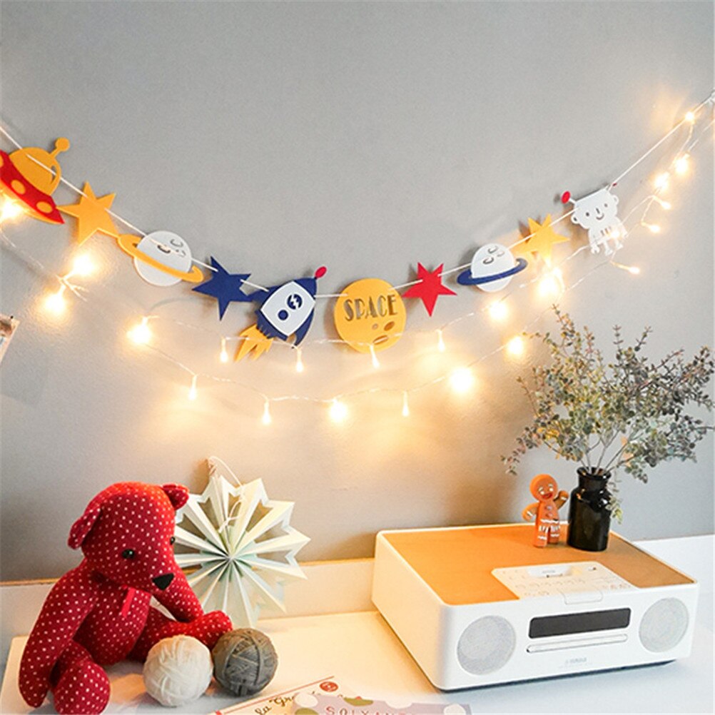 1Set 14*10cm Lovely Alien Robot Bunting String Flags Garland Space Baby Shower Party Decor