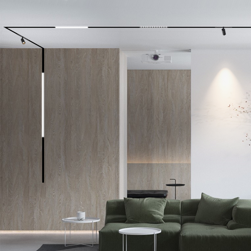 SCON Narrow Magnetic Track Light Borderless Recessed Rail Lighting Living Room Kitchen Ceiling Spotlight Mini Track Light