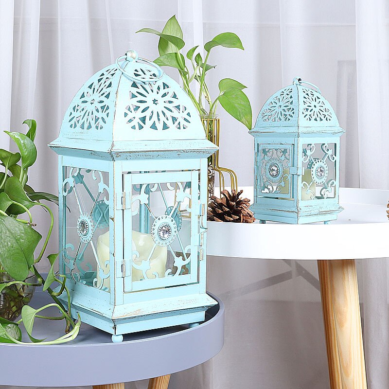 Smeedijzeren glazen retro kaarsenhouder tuin vloer buiten winddichte lamp grote draagbare lamp bruiloft lamp decoratie ornamenten