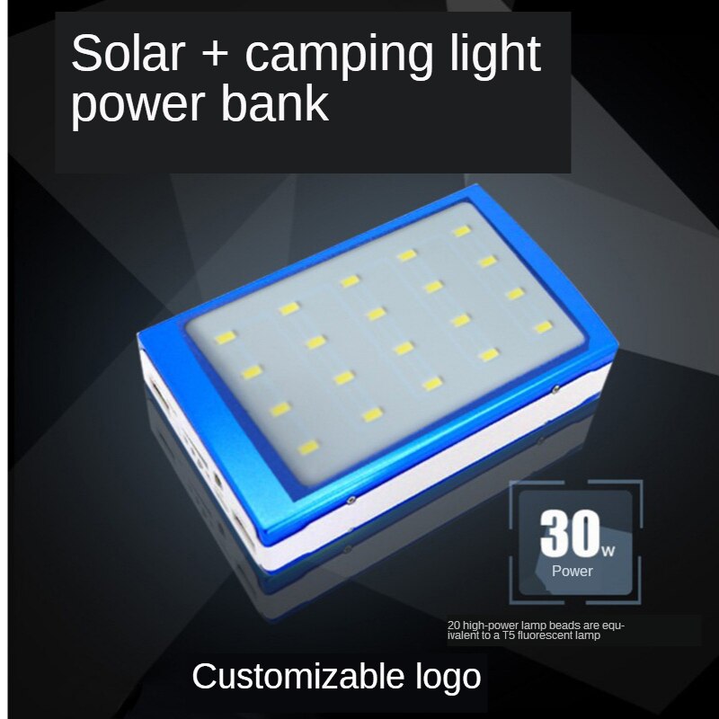 Banco de energía Solar para exteriores, batería de emergencia de 30000mAh, impermeable, doble salida USB, linterna de litio LED para teléfono inteligente