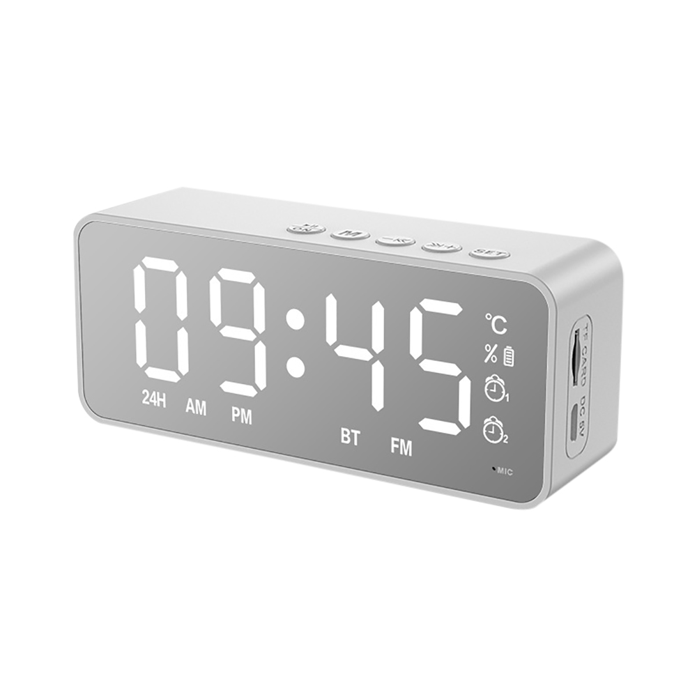 Reloj despertador Digital con espejo LED, altavoz inalámbrico con Bluetooth, MP3, Radio FM, relojes electrónicos de escritorio, reloj despertador USB: Blanco