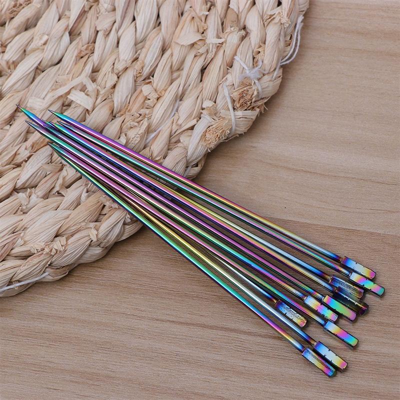 10pcs Stainless Steel Cocktail Picks Fruit Sticks Toothpicks Appetizer Pick for Party Bar (Square Head)