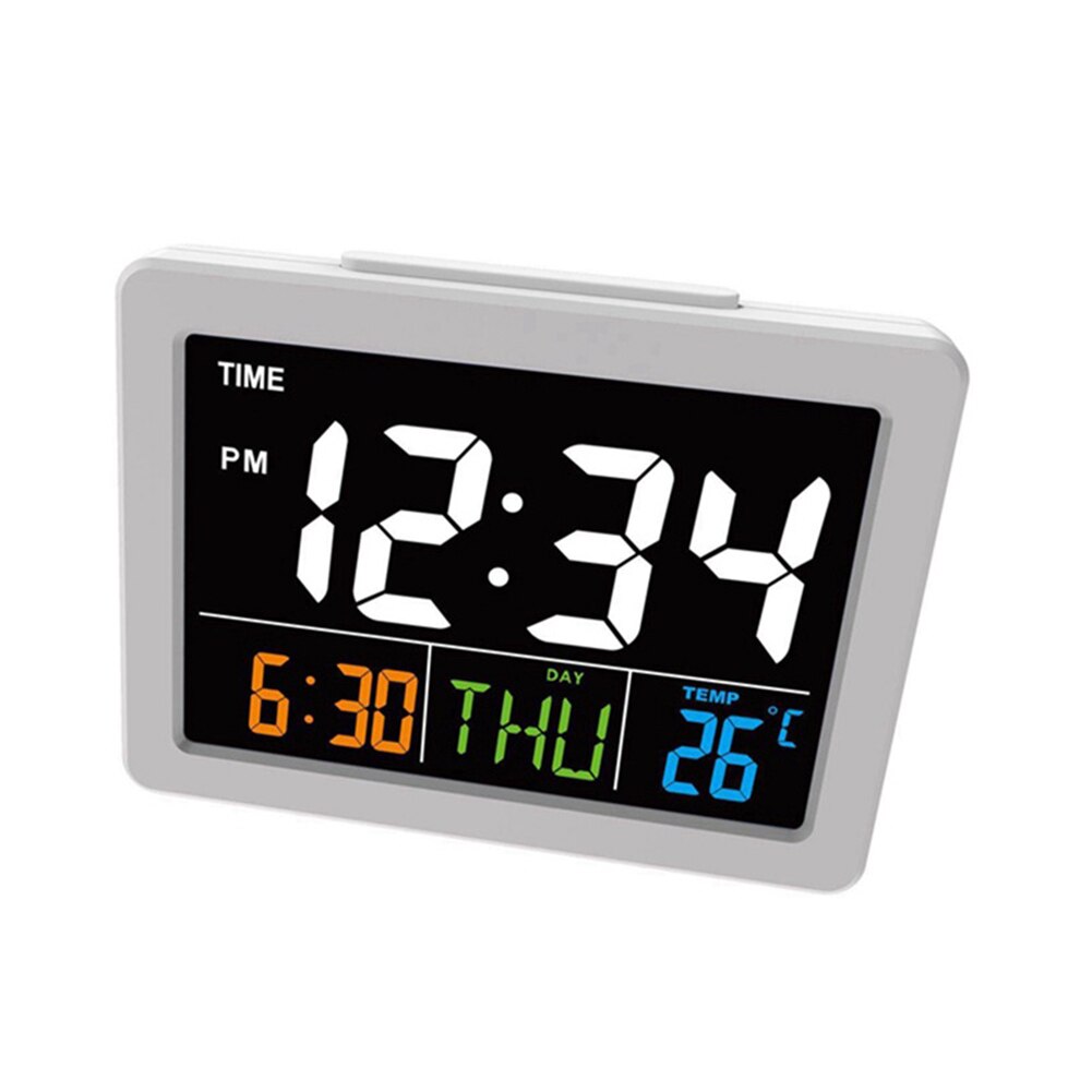 Led Digital Clock Lcd Display Desktop Electronic Alarm Clock Multifunction Calendar Home Temperature Clock White