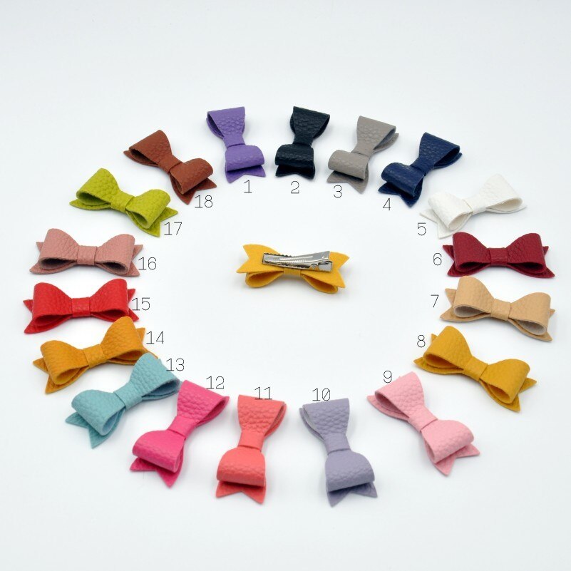 18 pçs/lote 2 polegada Pequeno Arco de Cabelo Banda de Couro Falso Arco Grampos de Cabelo Do Bebê Acessório Do Cabelo: hair clips