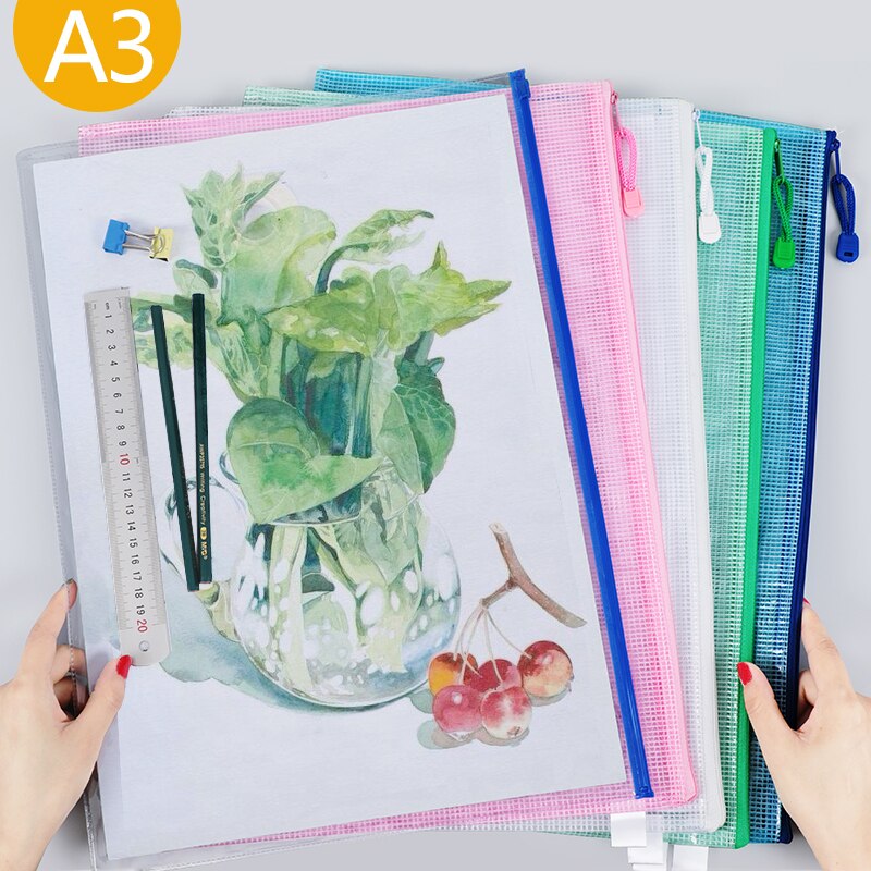 A3 Zipper Pouch Document Bag Waterproof Zip File Folders Artwork Storage School Office Supplies 8k Drawing Paper Storage Bags