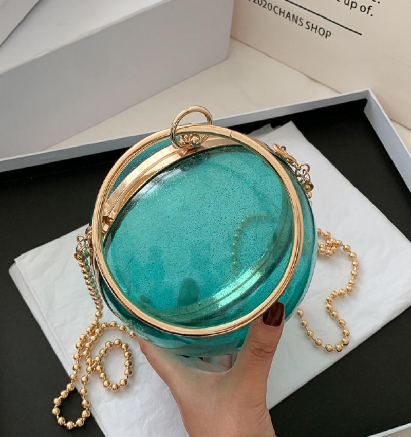 YYW Acrylic Round Ball Shoulder Bag For Women 2022 Crossbody Bags With Chain Transparent Evening Clutch PVC Handbags: green