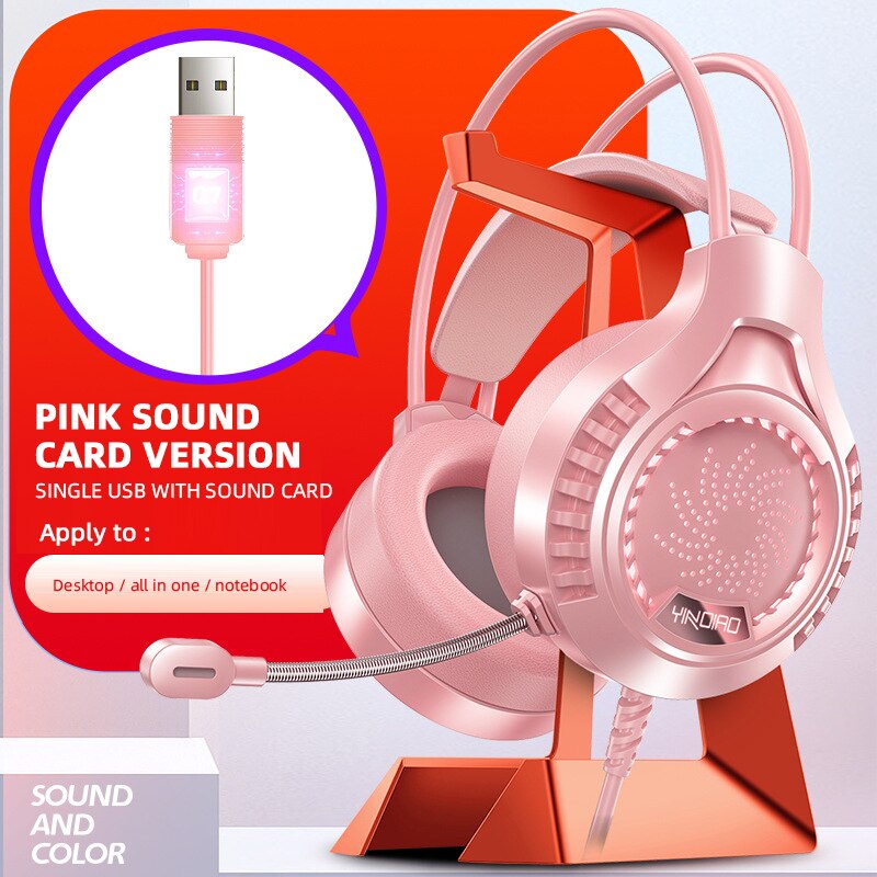Cool Led Light Wired Gaming Headphones With Mic Bass Stereo Noise Reduction For Computer PC Gaming Headset: Pink USB