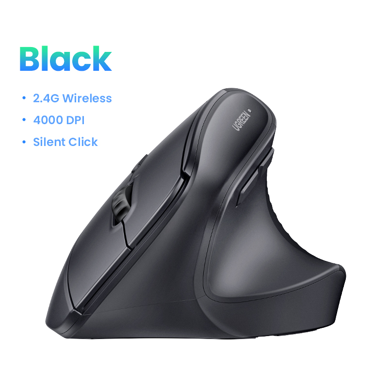 UGREEN Vertical Wireless Mouse 2.4G Ergonomic 4000DPI 6 Mute Buttons for MacBook Tablet Laptops Computer PC Mice Black Pink: WHITE
