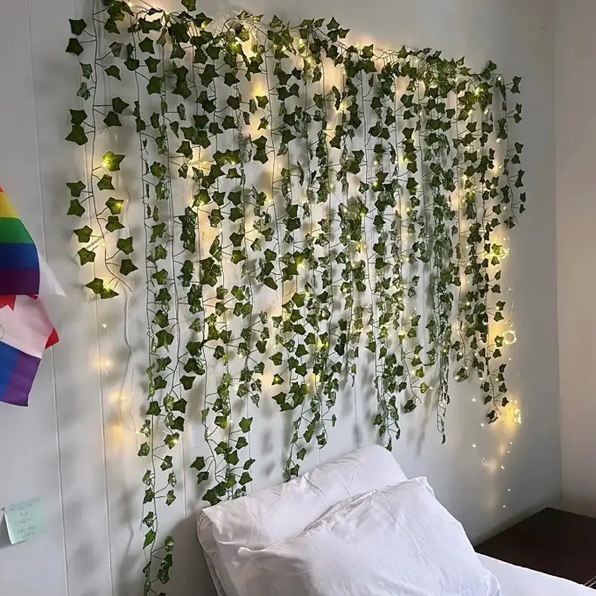 Cortina de luces de hoja de arce USB, guirnalda Artificial, hojas verdes de hiedra, plantas colgantes para habitación, jardín, , decoración de pared de boda
