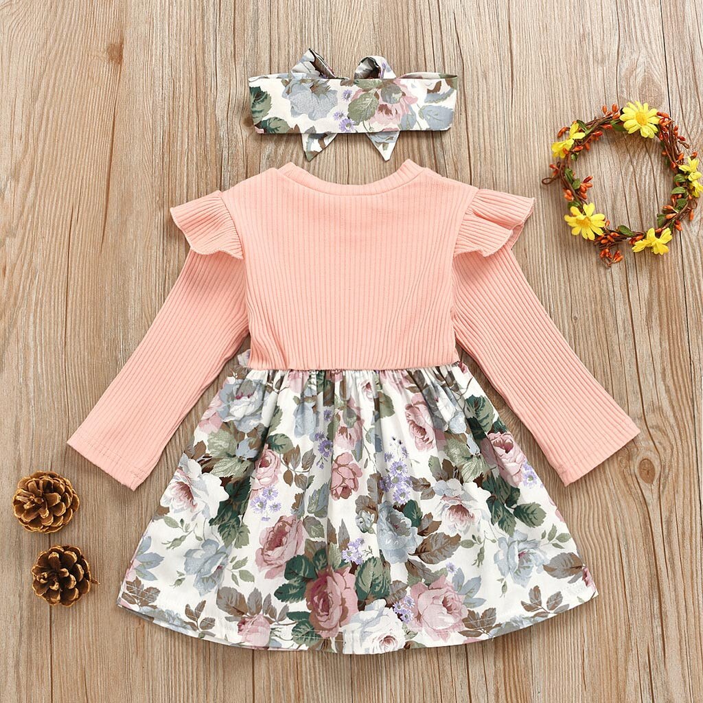 Di modo Del Vestito A Maniche Lunghe Per I Bambini Delle Ragazze Infantili Delle Ragazze Vestiti dei capretti Floreale Abiti Da Principessa Abiti Vestiti Vestido Infantil