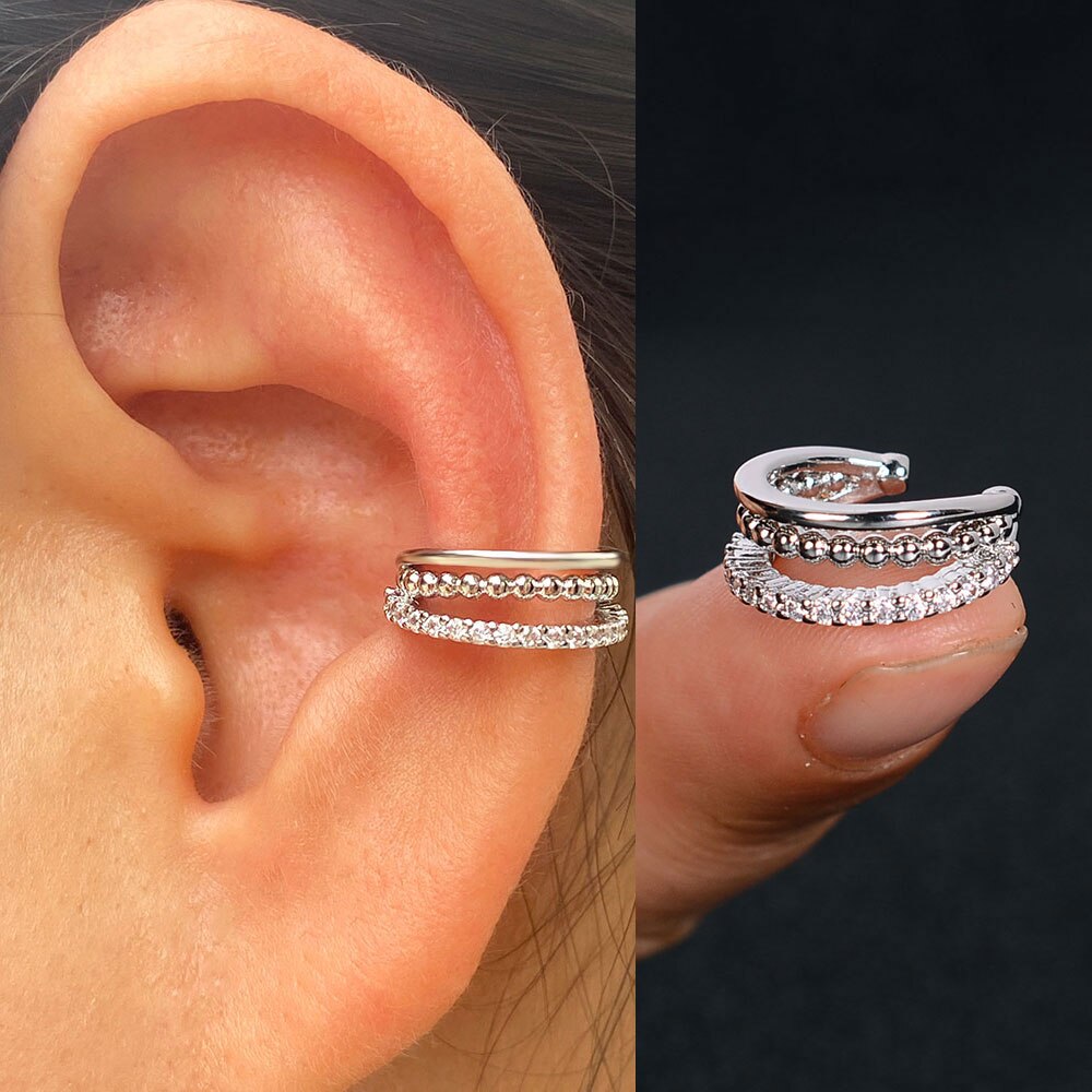 1pc nova chegada moda requintado arco-íris zircão orelha manguito brinco para a mulher geometria cristal sem piercing orelha clipe de jóias de verão: 4 silver