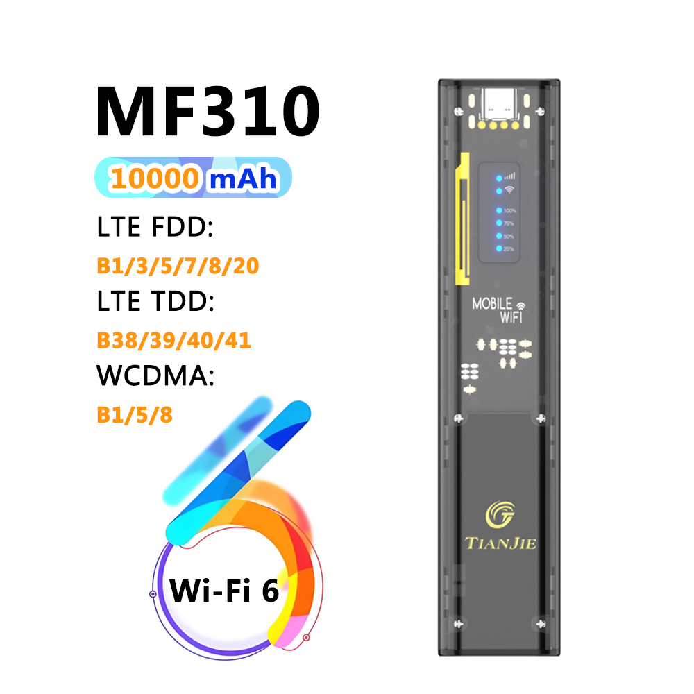 TIANJIE MF310 Mifi With Wifi Hotspot,SIM Mobile Wifi,10000mAh 4G LTE Portable Wifi Router,433Mbps High Speed for Global Journeys: WHITE