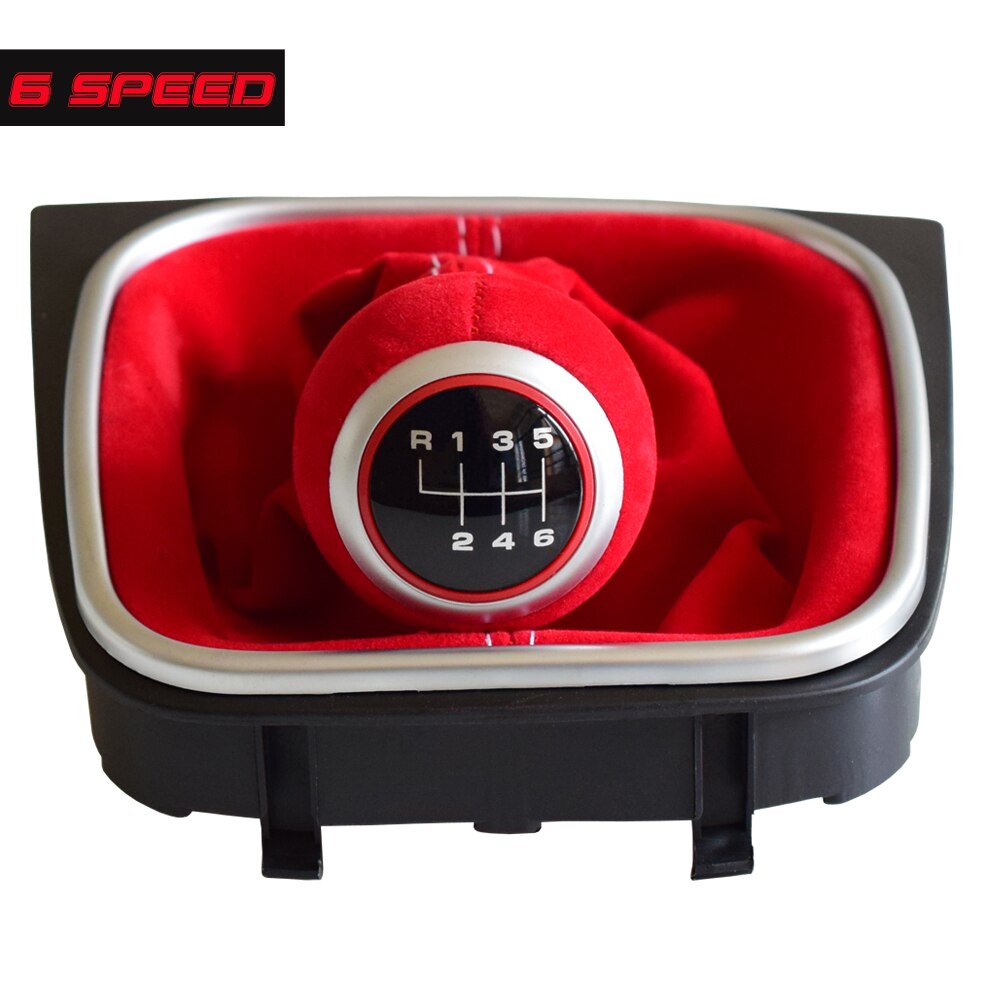 Voor volkswagen vw golf 5 6 mk5 mk6 r32 gti 04-09 5/6 versnellingspook niveau pookknop rood zwart zacht suède lederen hoes: Rood -6