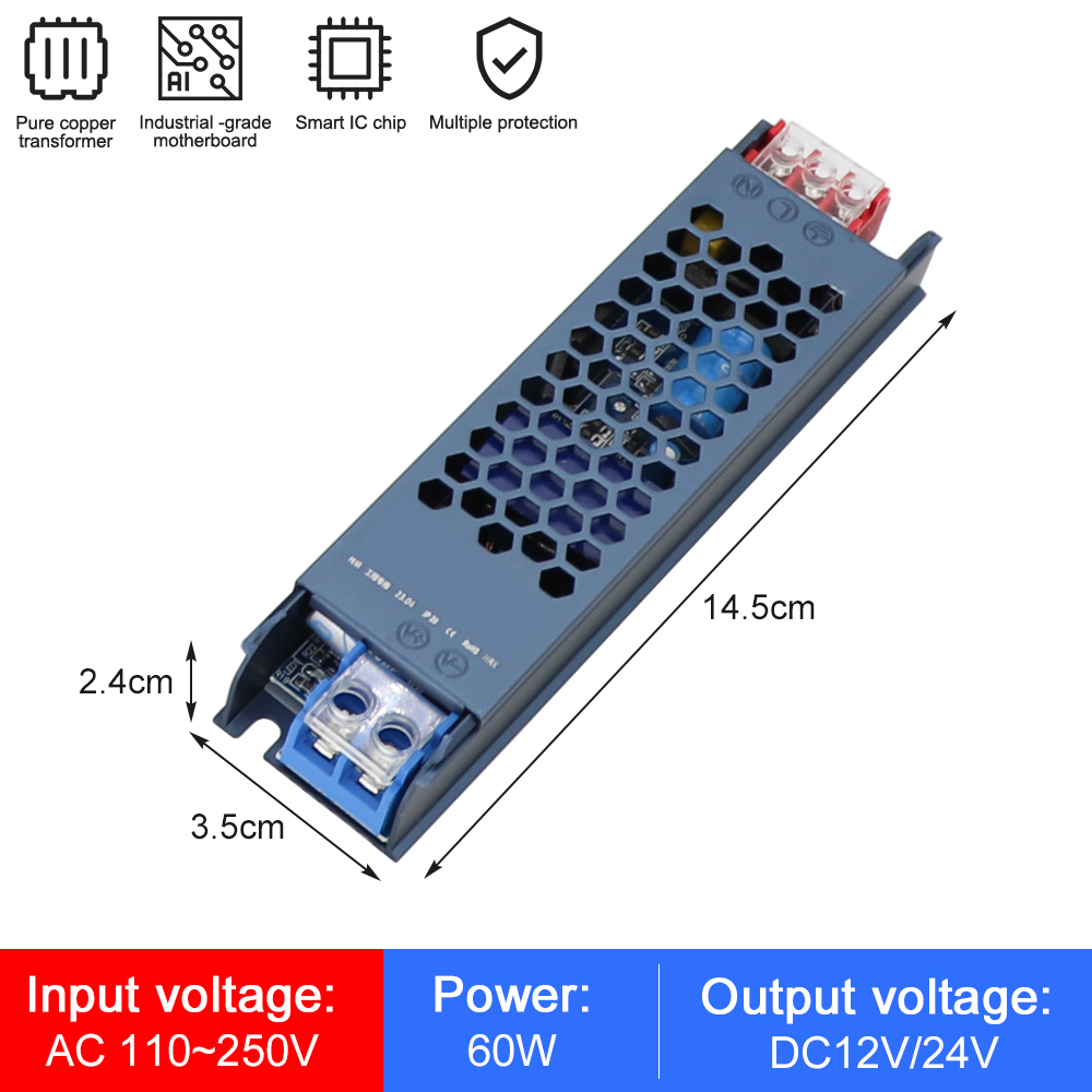 12V 24V LED-Strom versorgung Wechselstrom-Gleichstrom-Transformator 60W 200W 300W 400W W Super-dünn-Wandler für LED-Streifen-Glühbirnen-LED-Treiber: Schwarz / 24V