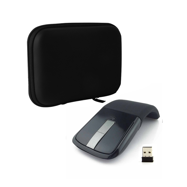 1600 DPI USB Wireless Mouse Foldable Arc Touch Mouse with Mouse Bag Ultra-slim Ergonomical Mute Mice for Surfacebook Laptop PC: Black Combo