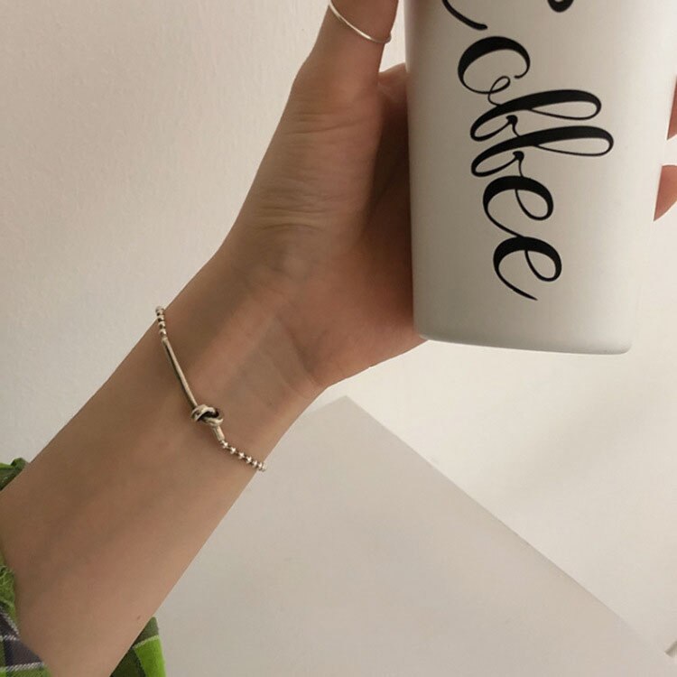 Vintage Knot 925 Sterling Silver Bracelet for Women Geometric Bead Chain Bracelet Party Jewelry S-B398