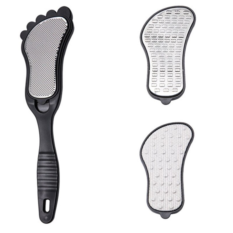 Hard Dead Skin Remover Foot Shape File Pedicure Double Sided Sanding File Reusable Washable Stainless Steel File: Black