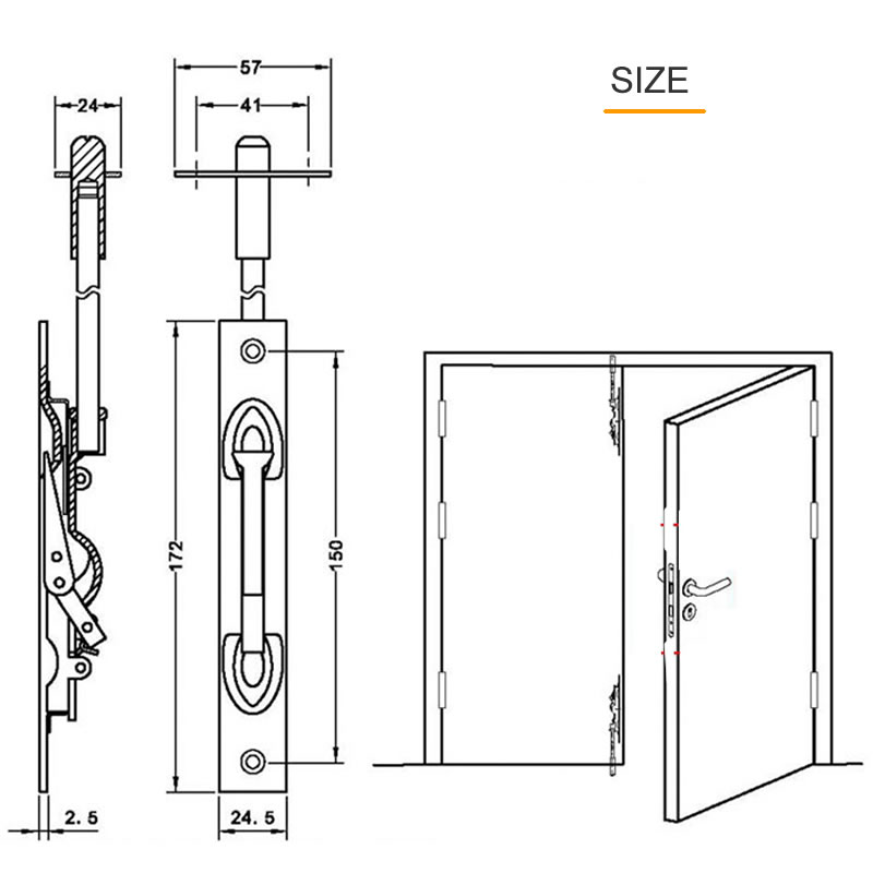 304 stainless steel hidden bolt,security door Built-in latch lock,embedded door latch,Fire emergency door escape door lock