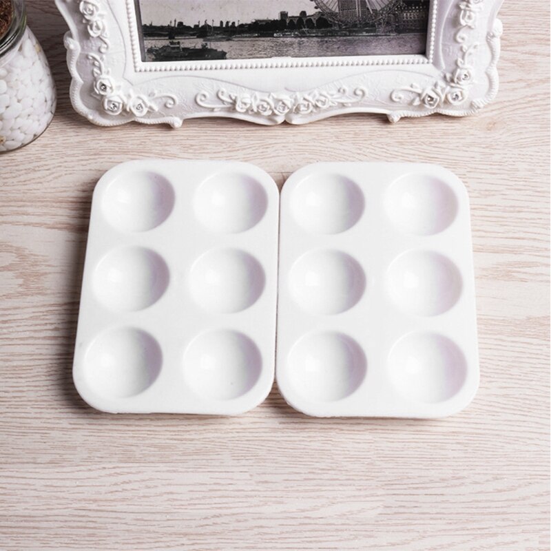 12Pcs Paint Palettes White 6 Well Rectangular Watercolor Palette Painting Tray G6DD