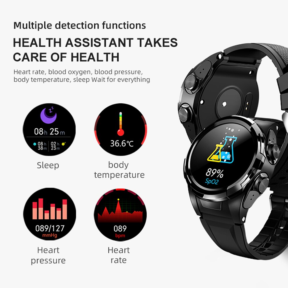 Smartch Smartwatch Men - Bluetooth Earphones, Body Temp Thermometer, Full Touchscreen, 1.3" Display