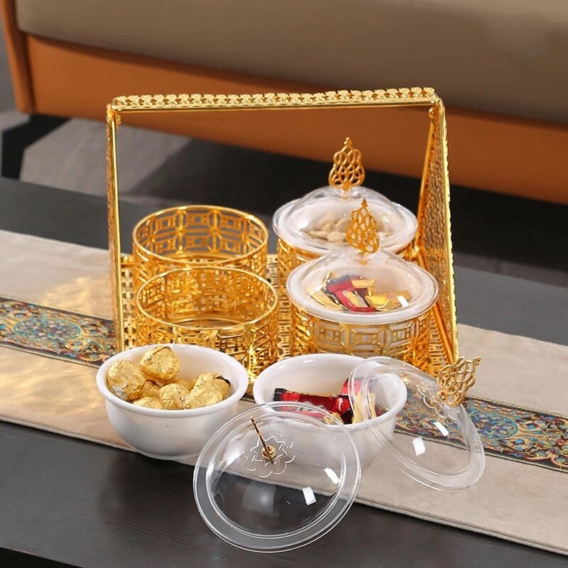 Snack Storage Box High-End Grid Fruit Basket Coffee Shop Afternoon Tea Dessert Fruit Plate Sugar Jar Home Decoration