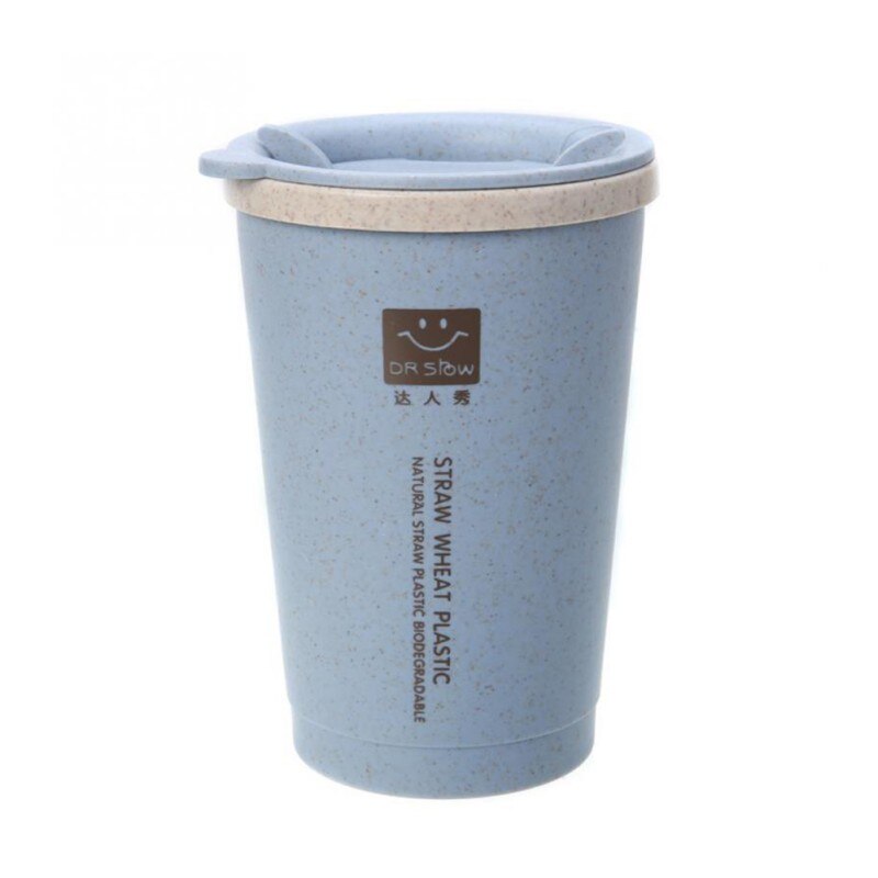 280ML Double-wall Wheat Fiber Water Cup With Lid Insulation Coffee Cup Travel Mug Leakproof Travel Thermo Milk Cup: Blue