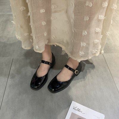 Forår små lædersko kvindelige japanske søde runde hoved lolita dukke sko retro mary jane sko kvinder: Dobbelt spænde sort / 8
