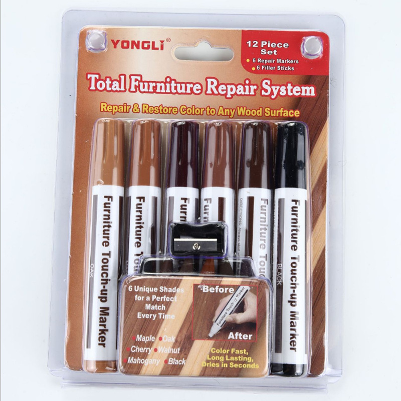 17Pcs Furniture Touch Up Kit Markers &amp; Filler Sticks Wood Scratches Restore Kit Scratch Patch Paint Pen Wood Composite Repair