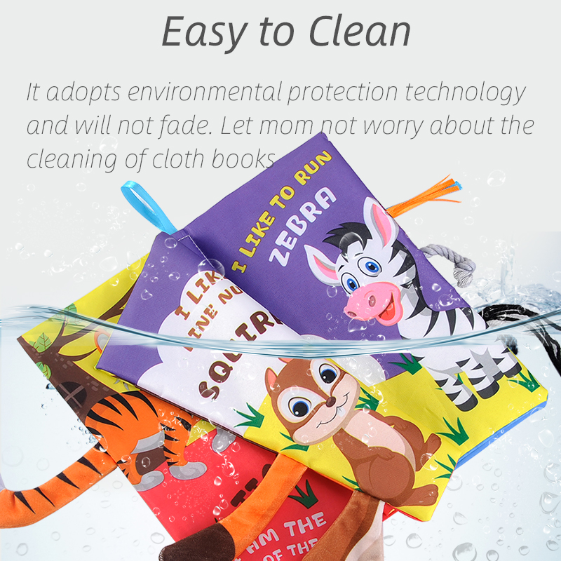 Infant 3 Style Baby Cloth Books Early Learning Educational Toys with Animals Tails Soft Cloth Development Books Rattles