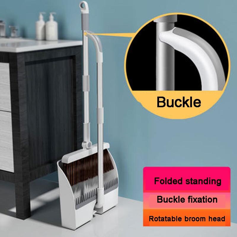 Magic Broom and Dustpan Set Stainless Household Soft Hair Floor Cleaning Broom Magnetic Handle Windproof Dustpan Crumb Collector: Buckle-2pcs