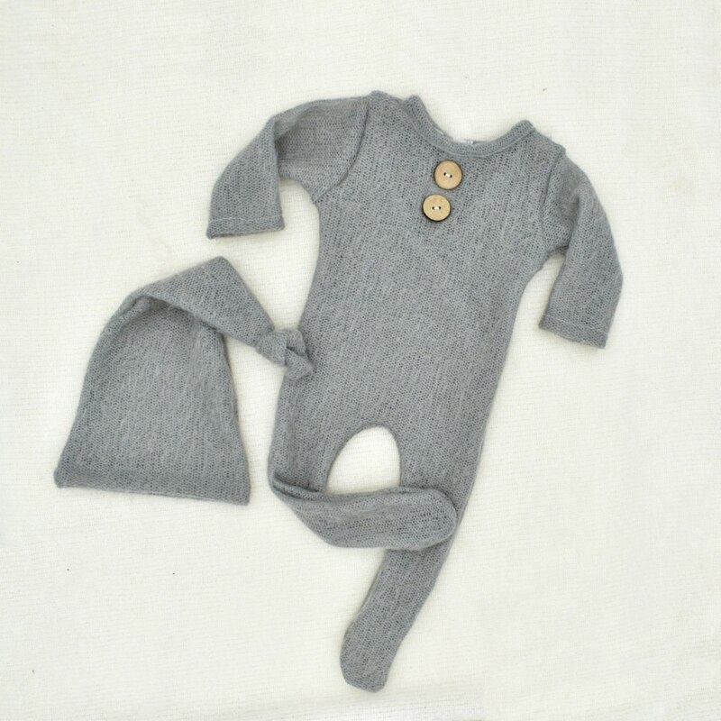 Mohair – barboteuse pour bébé, ensemble de 2 pièces, accessoires de photographie pour -nés, body en laine tricotée, P31B